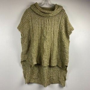 Moth Anthropologie Wool Alpaca Short Sleeve Sweater Green Poncho High Low Sz M/L